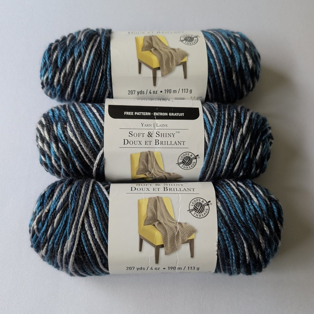 Loops & Threads Soft & Shiny Yarn Icelandic Shore Blue Grey Lot of 3